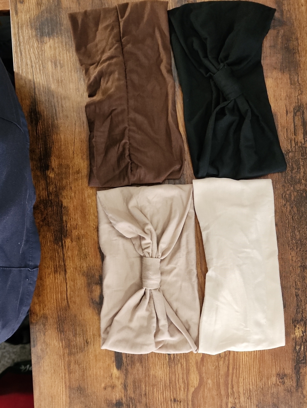 Set of 4 Solid Colors Knotted & Twist Headbands — Brown, Black, Tan, Cream